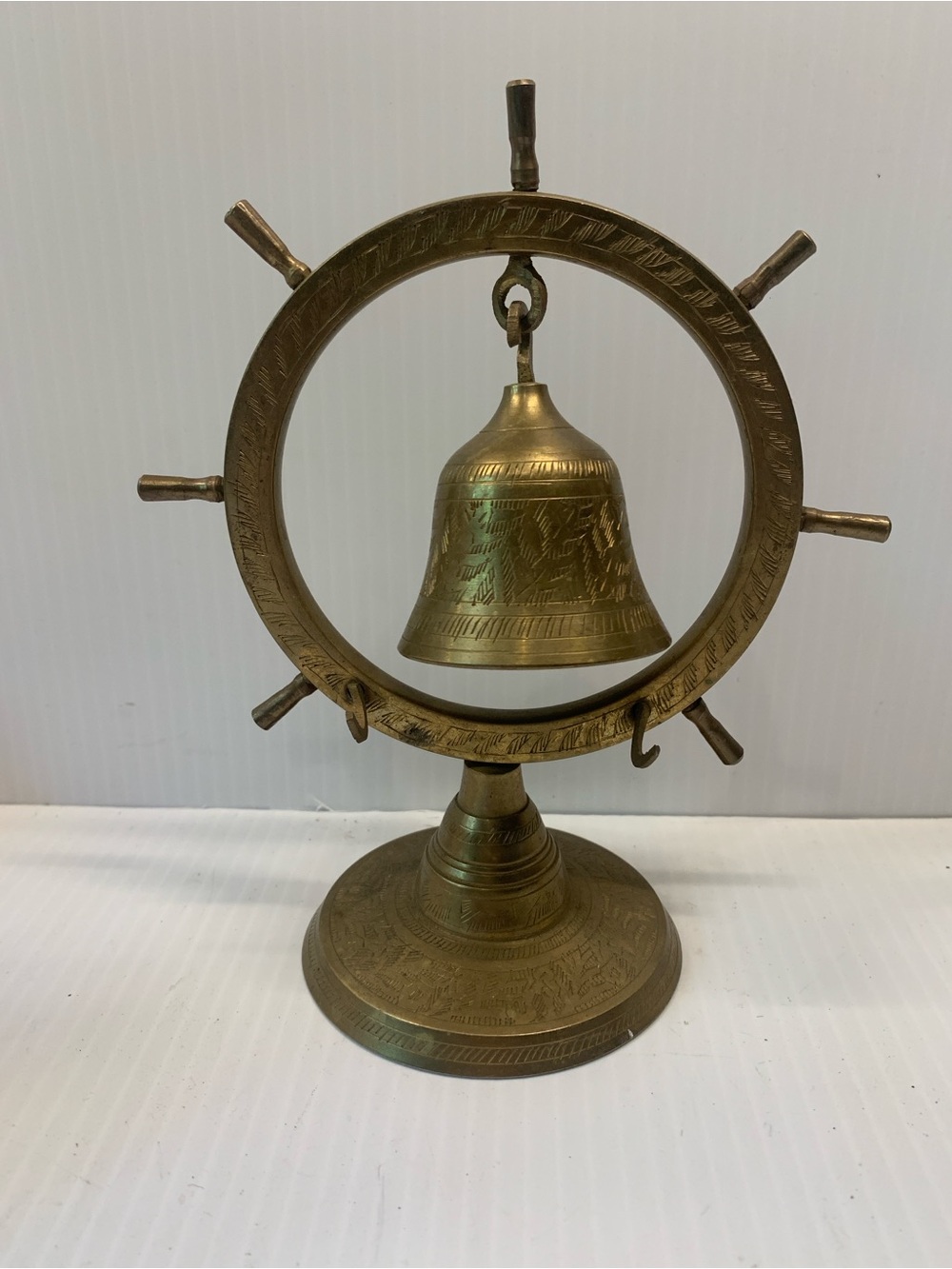 Antique-Style Brass Ship Wheel Bell - Decorative Brass Bell